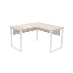 Mesa de Escritório em L Pé Tubular PE25 em MDP 135 x 135 x 60 cm Nogueira CasaBlanca e Base Branca
