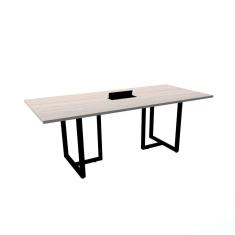 Mesa de Reunião com Caixa de Tomada 200 x 90 cm Pé Tubular PE25 MDP Nogueira CasaBlanca Base Preta