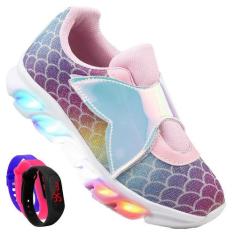 Tenis Feminino De Led Calce Facil Refletivo Infantil Sereia Personagem