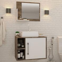 Armário De Banheiro Com Cuba E Espelho 1 Porta 2 Prateleiras Carvalho