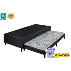 Cama Box Solteiro com Auxiliar Espuma Sintético Preto 50x78x188