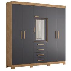 Guarda Roupa Virtus Casal 5 Portas com Espelho Albatroz, Freijó/ Titan