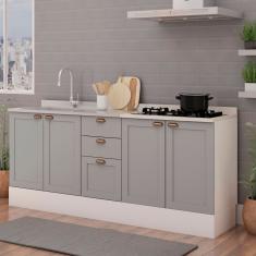 Cozinha Compacta 2 Peças Com Tampo Impermeável Para Cooktop 100% Mdf Com Rodapé Branco Fendi