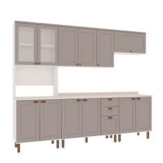 Cozinha Completa Com Cristaleira Forno E Balcão Para Cooktop 100% Mdf Iluminata Branco Fendi