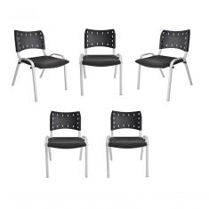 Kit 5 Cadeiras Iso Para Escola Escritório Comércio Preta Base Branca