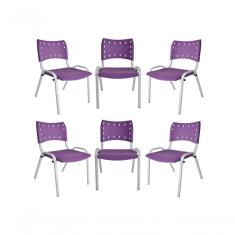 Kit 6 Cadeiras Iso Para Escola Escritório Comércio Roxo Base Branca