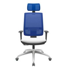 Cadeira Office Brizza Tela Azul Com Encosto Assento Aero Branco RelaxP