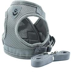 Colete refletivo respirável para cães de estimação ajustável colete de gatos com guia de caminhada conjunto de guia de controle fácil para caminhadas ao ar livre e passeios de carro, cinza, G