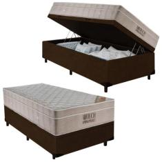 Cama Box Baú Suede Solteiro + Colchão De Molas Ensacadas Ortobom  Airt