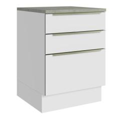 Balcão 60 cm 3 Gavetas Branco/Branco Veludo Lux Madesa, Branco/Branco 