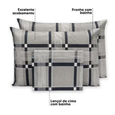 Lençol Casal 3 Pçs Estampado C/ Fronhas Percal 180 Fios 40cm Altura - 