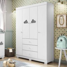 Guarda Roupa Infantil 4 Portas 3 Gavetas Ane Phoenix Baby, Branco