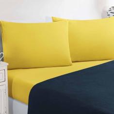 Jogo De Cama Malha Lençol 100% Algodão Gran Moratta 4 Peças King - Azul Marinho-amarelo