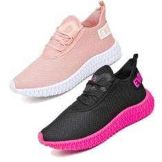 Kit 2 Tênis Esportivo Evoltenn Masculino Academia Lançamento ROSA/NUDE