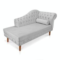 Divã Recamier Capitonê Mônaco 165cm Suede Cinza Pé Chanfrado - D'ROSSI