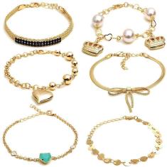 Pulseira Feminina Folheada A Ouro 18K Kit Com 10Un