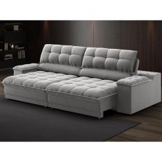 Sofá com Porta Copos e Carregador USB Ret Rec Luke 2,30m Veludocristal - NETSOFAS