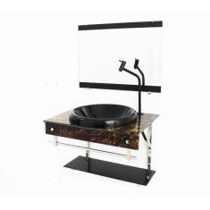 Gabinete De Vidro Para Banheiro 60Cm Inox  Mármore Imperador