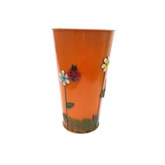 Vaso Balde Enfeite Ferro Varanda Joaninha Flor Laranja