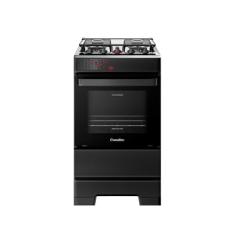 Fogão Esmaltec 4 Bocas Ideal Top Mesa Inox Tampa de Vidro Forno 50 Litros Preto T4IAP Bivolt