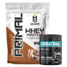 Kit: Whey Protein Primal 1Kg 100% Importado + Creatina Monohidratada Pote 300g - Soldiers Nutrition-Unissex