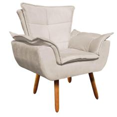 Poltrona Opala Suede Bege Pés Palito Castanho D´rossi