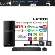 Computador Desktop Completo com Monitor LED HDMI Intel Core i5 8GB HD 1TB com caixas de som mouse e teclado EasyPC Standard Plus