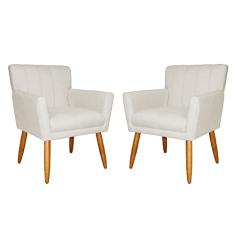 Kit 02 Poltronas Decorativas Cecilia Pés Palito Suede Bege - DS Estofados