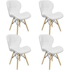 Kit 4 Cadeiras Charles Eames Eiffel Slim Wood Estofada - Branca - Maga
