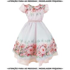 Vestido Infantil Rosa Floral Moda Evangélica Luxo