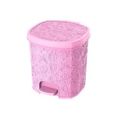 Uninjet - LIXEIRA OVAL COM DECORAÇÃO FLORAL EM ALTO RELEVO E COM PEDAL ROSA 8L