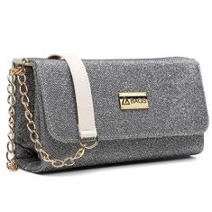 Bolsa Carteira Feminina Brilho Transversal Correntes Moderna Prata