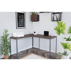 Escrivaninha em L 135x135 Completa Casa Cinza Grafite/Nogal