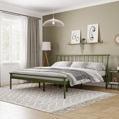 Cama King em Aço Begônia CabeCasa MadeiraMadeira Verde Musgo