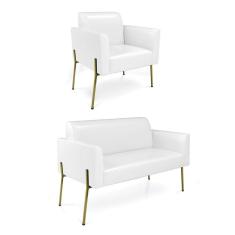 Sofá Namoradeira E Poltrona Pé De Ferro Dourado Marisa Corano D03 Branco