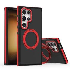 Capa de celular com suporte magnético giratório e armadura para Samsung S24 Ultra S23 Plus, suporte dobrável de metal, capa protetora à prova de choque, vermelha, para Galaxy S23Ultra