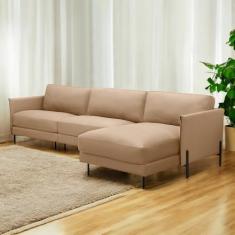 Sofá Decorativo Karine 5 Lugares Sala de estar 300cm com Chaise Pés em Aço Couro Nude G88 - Gran Belo