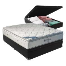 Cama + Box com Baú Casal e Colchão Freedom Ortobom D33, Preto