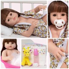 Boneca Reborn Realista Menina Girafa Saída De Banho 13 Itens - Cegonha