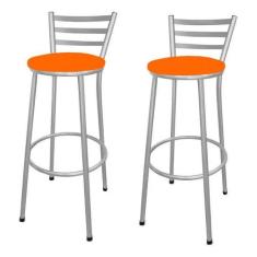 Kit 2 Banco Banqueta Alta Bar Gourmet Encosto Chapa Prata - Moveraço