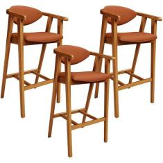 Kit 03 Banquetas Alta Cozinha Bancada Bar Sala de Jantar Fixa Cecília 