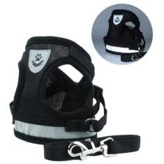 Coleira colete peitoral pet reflexivo premium + guia  anti-fuga - INVI