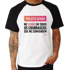 Camiseta Raglan Projeto Verão - Foca na Moda, Branco, Preto, GG