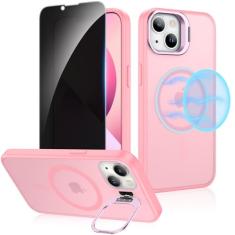 Ruky Capa para iPhone 13/iPhone 14 com protetor de tela de privacidade, suporte de câmera de metal embutido, [compatível com MagSafe] Capa magnética translúcida para iPhone 13/iPhone 14 de 6,1