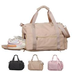 NUQUNDOY Bolsa de ginástica feminina com compartimento para sapatos, bolsa de viagem para mulheres, com bolso oculto e capacidade aumentada, bolsas de ginástica para fim de semana, Bege