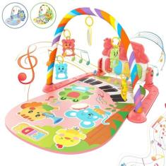 Tapete de Atividades Sensorial para Bebê 5 Mobiles e Piano Musical com