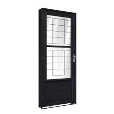 Porta De Aço De Giro Com Postigo E Grade Quadrada 215X90Cm Facilitá Lucasa Preto