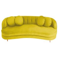 Sofá Curvo 3 Lugares Orgânico Sala Recepção Luxo Panamá 185cm Suede Amarelo