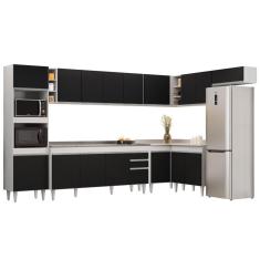 Armário De Cozinha Modulada De Canto 9 Peças Cp06 Balcão Com Pia Inox Branco/preto - Lumil