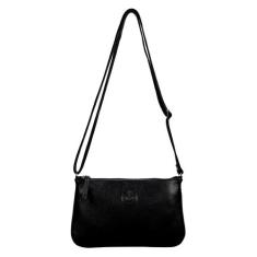 Bolsa Feminina Transversal Pequena Couro Legítimo Madamix, Preto